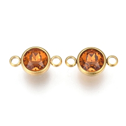 Топаз К 9 соединители стеклянные звенья, граненые, с 304 фурнитурой из нержавеющей стали, ионное покрытие (ip), плоско-круглые, золотые, топаз, 17.5x10x6.5 мм, отверстие : 2.5 мм