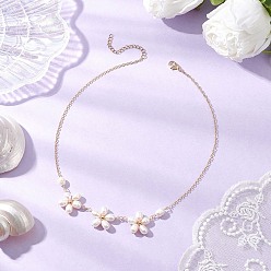 Золотой Латунное ожерелье из цветочных звеньев, с 304 карабинами из нержавеющей стали и бусинами из натурального пресноводного жемчуга, золотые, 15.98 дюйм (40.6 см)