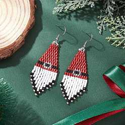 Разноцветный 304 серьги-подвески из стеклянных бусин из нержавеющей стали в виде рождественской шапки, цвет нержавеющей стали, красочный, 75x25 мм