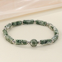 Камень с Зелеными Точками Браслеты из натуральной зеленой яшмы с бусинами для мужчин и женщин, кубоид, 7-1/2 дюйм (19 см)