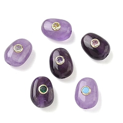 Amethyst Natural Amethyst Beads, with Brass Micro Pave Cubic Zirconia Findings, Nuggets, 18x13x9.5~10mm, Hole: 2mm