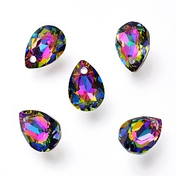 Вулкан Стеклянные стразы подвески, с покрытием на задной стороне, граненые, слеза, вулкан, 9x6x4 мм, отверстие : 1 мм