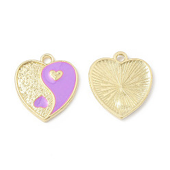 Medium Orchid Alloy Enamel Pendants, Heart with Yin Yang Charm, Golden, Medium Orchid, 17x15x1.6mm, Hole: 1.8mm