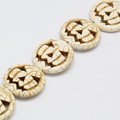 Бежевый Синтетических нитей бирюзовые бусы, окрашенные, тыква тыква джек о фонарь джек о фонарь, бежевые, 15x3.5 мм, отверстие : 1 мм, около 27 шт / нитка, 15.35 дюйм