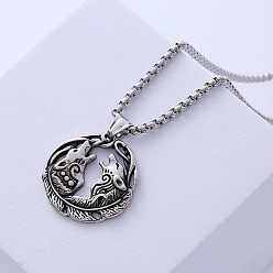 Нержавеющая Сталь Цвет Винтажный ретро-кулон с двумя волками 304 ожерелье из нержавеющей стали в стиле панк, мужской модный аксессуар, цвет нержавеющей стали