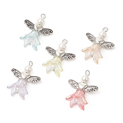 Mixed Color Angel Acrylic Pendants, with Alloy Beads and Shell Beads, Mixed Color, 28x23.5x16.5mm, Hole: 2.5mm