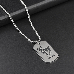 Овен Прямоугольник с подвеской из сплава созвездия 316l ожерелья из хирургической нержавеющей стали, цвет нержавеющей стали, Овен, 27.56 дюйм (70 см)