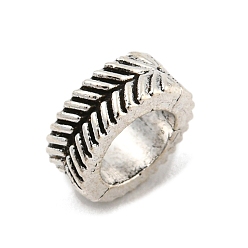 Античное Серебро Европейские сплавочные бусины тибетского стиля , без кадмия и без свинца, бусины с большим отверстием, лист, античное серебро, 7x3 мм, отверстие : 4.5 мм