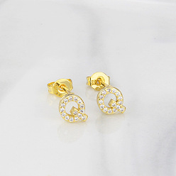 Letter Q Серьги-гвоздики из циркония, золотые, Буква Q, 6.5x6.5 мм