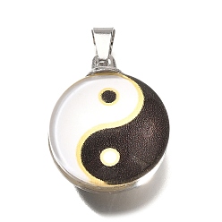 Другие Плоские круглые 201 подвески из нержавеющей стали и акрила, Инь-Ян, 24.5x19.5x12 мм, отверстие : 5.5x4 мм