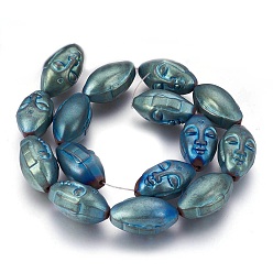Green Plated Electroplated Non-magnetic Synthetic Hematite Beads Strands, Buddha Head, Green Plated, 25.5x15x14mm, Hole: 1.8mm, about 15pcs/strand, 15.15 inch(38.5cm)