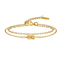 Золотой Многорядные браслеты из нержавеющей стали, браслеты с двойными цепочками для женщин, узел, золотые, 6-3/4 дюйм (17 см)
