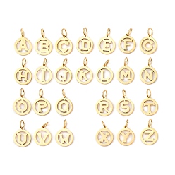 Золотой 26шт. полые 304 набор подвесок из нержавеющей стали, плоские круглые с письмом ~ г, с целью перехода в кольце, золотые, 11.5x10x1 мм, отверстие : 3.5x3.5 мм, 26 шт / комплект