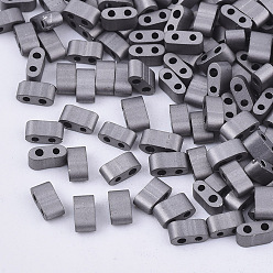 Gray 2-Hole Glass Seed Beads, Frosted Colours, Rectangle, Gray, 4.5~5.5x2x2~2.5mm, Hole: 0.5~0.8mm, about 2000pcs/bag