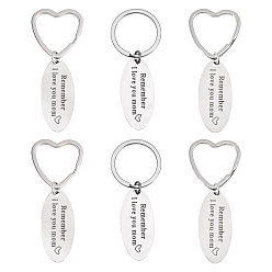 Нержавеющая Сталь Цвет 6 шт. 2 стили овальный день матери со словами помни, я люблю тебя мама брелок из нержавеющей стали, с брелоком в форме сердца/кольца, цвет нержавеющей стали, 7.4~7.5 см, 3 шт / стиль