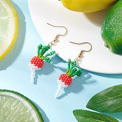 Красный 304 серьги-подвески в форме морковки из стеклянных бусин из нержавеющей стали, золотые, красные, 55.5x10.5 мм