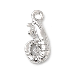 Платина Подвески из сплава, долговечный, без свинца и без кадмия, стойки покрытие, креветочное очарование, платина, 16.5x7.5x2.5 мм, отверстие : 1.6 мм