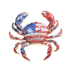 Colorful Patriotic 250th Anniversary Crab Printed Alloy Lapel Pins for Backpack Clothes, Golden, Colorful, 53x55.5mm