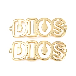 Золотой Латунный полый соединительный кулон, слова dios ссылки, долговечный, стойки покрытие, без свинца и без кадмия, золотые, 14x41x2 мм, отверстие : 1.4 мм