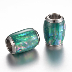 Mittleres Seegrün 304 Magnetverschlüsse aus Edelstahl-Emaille mit Klebeenden, mit Shell, Fass, mittleres Seegrün, 16x13~14 mm, Bohrung: 6 mm