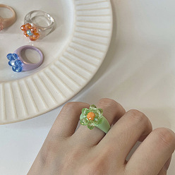 Светло-зеленый Ретро милые кольца из смолы и кварцевого кристалла, для девочек, цветок, светло-зеленый, внутренний диаметр: 16.5~18 мм