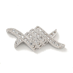 Platinum Brass Micro Pave Clear Cubic Zirconia Connector Charms, Spool Shaped Links, Cadmium Free & Nickel Free & Lead Free, Platinum, 10x22x4mm, Hole: 1mm