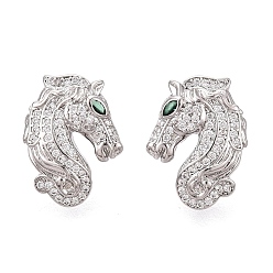 Платина Латунные микро проложить серьги стержня кубического циркония, лошадь, платина, 18x13.5 мм