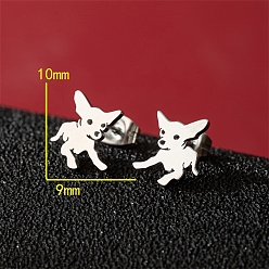 Stainless Steel Color Stainless Steel Stud Earrings, Dog Shape, Stainless Steel Color, 10x9mm