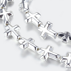 с Покрытием Серебра Немагнитные синтетический гематит бисер пряди, крестик, со серебряным покрытием, 10x8x3 мм, отверстие : 1 мм, около 39 шт / нитка, 14.96 дюйм (38 см)