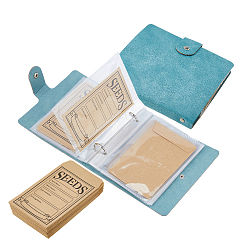 Темно-бирюзовый 5 дюймовый органайзер для хранения семян из искусственной кожи 2 альбом с кольцевой папкой, с 100шт. многоразовых конвертов для семян и 50шт. прозрачных карманов, прямоугольные, темные бирюзовый, 14.7x30.2x0.15 см