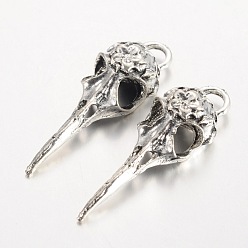 Античное Серебро Сплавочные подвески тибетского стиля, череп ворона, без кадмия, без никеля и без свинца, античное серебро, 39~42.5x12.5x8 мм, отверстие : 5x4 мм, Около 310 шт / 1000 г