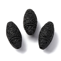 Черный Киноварь бисера, резные лакированные, овальные, чёрные, 24x11.5x13 мм, отверстие : 2 мм