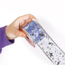 Королевский синий 10 Ленты из органзы с рождественским принтом, аксессуары для одежды, горячее тиснение музыкальной ноты и звезды, королевский синий, 2 дюйм (50 мм), около 10.94 ярдов (10 м) / рулон