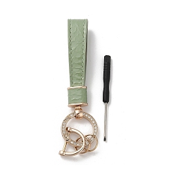 Dark Sea Green Microfiber & Zinc Alloy & Crystal Rhinestone Keychain, Light Gold, Dark Sea Green, 13.5cm