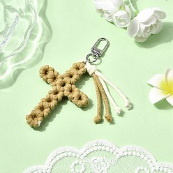 (932FM) Темно-синий аква-матовый с подкладкой Хлопок подвесные украшения, с поворотными застежками сплава, крестик, платина, темно-золотистые, 118 мм