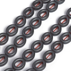 Non-magnetic Hematite Non-magnetic Synthetic Hematite Beads Strands, Bead Frames, Frosted, Oval, 10.5x8.5x3.5mm, Hole: 0.8mm, about 40pcs/strand, 15.94 inch(40.5cm)