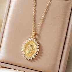 Прозрачный Ретро латунные подвески с кубическим цирконием в виде ожерелий с изображением Девы Марии, идеальный подарок на каждый день и для вечеринок, золотые, прозрачные, 15.75 дюйм (40 см)