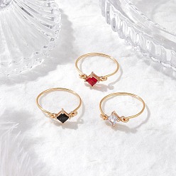 (52) Непрозрачная лаванда 3шт 3 цвета прозрачные стеклянные кольца для пальцев, с экологически чистой медной проволокой, ромб, разноцветные, размер США 9 (18.9 мм), 1 шт / цвет