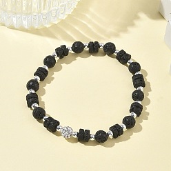 Лавовый камень Эластичные браслеты из натуральной лавовой породы и немагнитного синтетического гематита для женщин и мужчин., круглый и дисковый, бисер: 7x3 мм & 7 мм, внутренний диаметр: 2.05 дюйм (5.2 см)