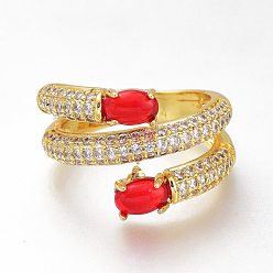 Rot Messing Micro Pave Zirkonia Manschette offene Ringe, Breitbandringe, langlebig überzogen, ellipsenförmige, golden, rot, us Größe 6 (16.5 mm)