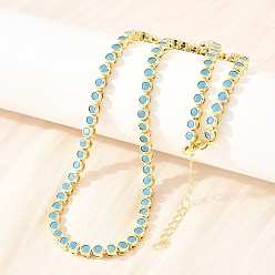 Cielo Azul Collares de eslabones de cadena de latón con circonitas cúbicas planas redondas pavé, chapado en rack, larga duración plateado, real 18 k chapado en oro, sin plomo y el cadmio, el cielo azul, 14.96 pulgada (38 cm)