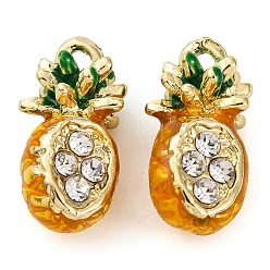 Ананас Сплав эмали со стразами подвески, фрукты чары, ананас, 15x7.5x7 мм, отверстие : 1.6 мм