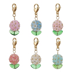 (52) Непрозрачная лаванда Гортензия акриловые и стеклянные бусины подвесные украшения, Сплав с застежками когтя омара, разноцветные, 43.5 мм