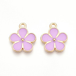 Сливовый Подвески из эмали и сплава, золотой свет, без кадмия, без никеля и без свинца, цветочный шарм, слива, 17x14x2.5 мм, отверстие : 1.6 мм