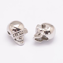 Платина Латунные бусины, без кадмия, без никеля и без свинца, череп, платина, 12x8.5x9 мм, отверстие : 2 мм