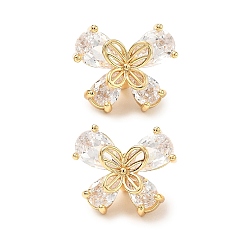 Настоящее золото 18K Латунные микропаве прозрачные подвески с фианитом, бабочка, реальный 18 k позолоченный, 13x15x11 мм, отверстие : 3 мм