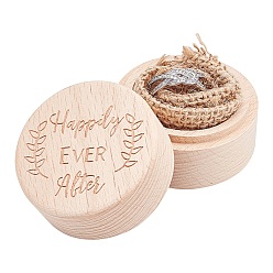 BurlyWood Wooden Ring Boxes, Column with Word Happily Ever After, BurlyWood, 5x4cm