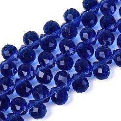 Blau Transparente Glasperlen Stränge, oben gebohrte Perlen, Träne, facettiert, Blau, 10x8x8 mm, Bohrung: 1~1.2 mm, ca. 88~92 Stk. / Strang, 20.67~22.64 Zoll (52.5~57.5 cm)