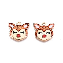 Сэнди Коричневый Подвески из эмали из сплава с рождественской тематикой, без кадмия и без свинца, золотой свет, олень очарование, песчаный коричневый, 19.5x19.5x2.5 мм, отверстие : 1.8 мм