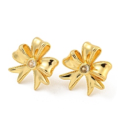 Real 18K Gold Plated Rack Plating Brass Cubic Zirconia Stud Earrings, Long-Lasting Plated, Lead Free & Cadmium Free, Flower, Real 18K Gold Plated, 21.5x22mm